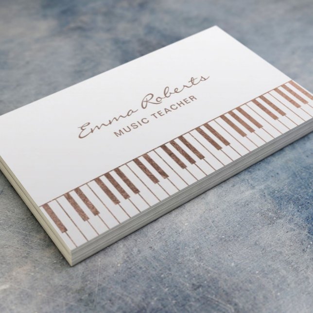 Music Teacher Rose Gold Piano Keys Musical Business Card (Creator Uploaded)