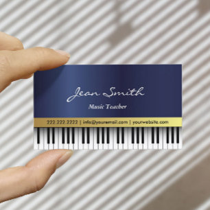 Music Teacher Royal Blue Piano Keys Elegant Business Card