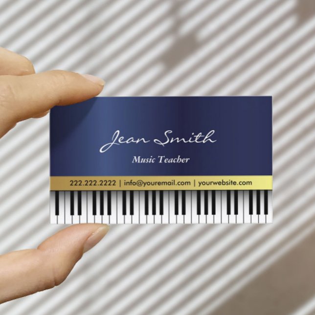 Music Teacher Royal Blue Piano Keys Elegant Business Card (Creator Uploaded)
