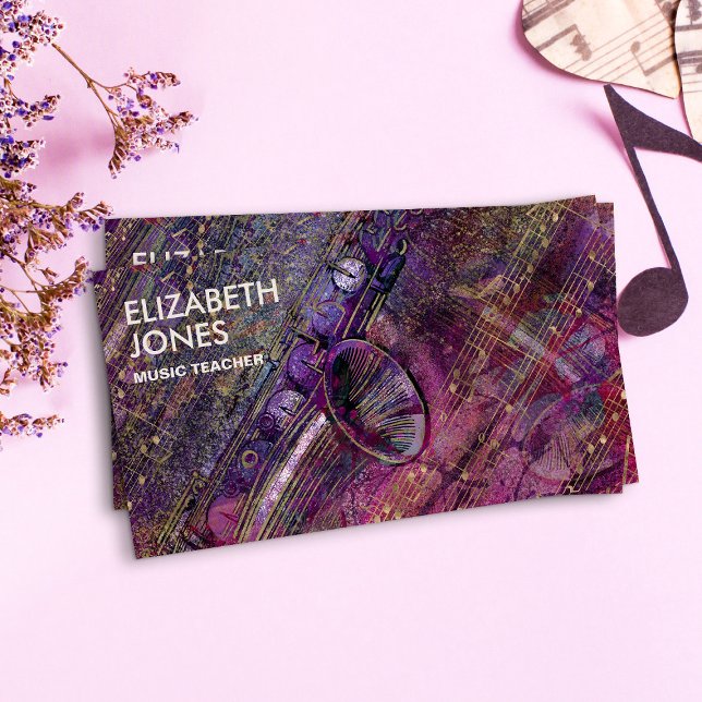 Music Teacher Saxophone Art Collage - mixed media Business Card (Creator Uploaded)