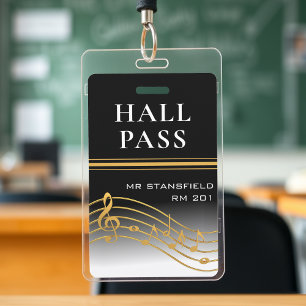Music Teacher School Classroom Hall Pass ID Badge