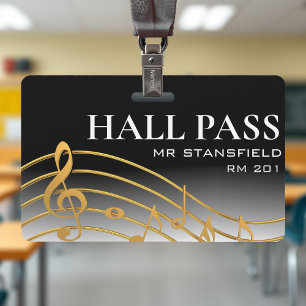 Music Teacher School Classroom Hall Pass ID Badge