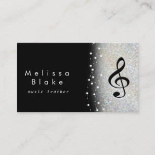 music teacher silver shade faux glitter business card