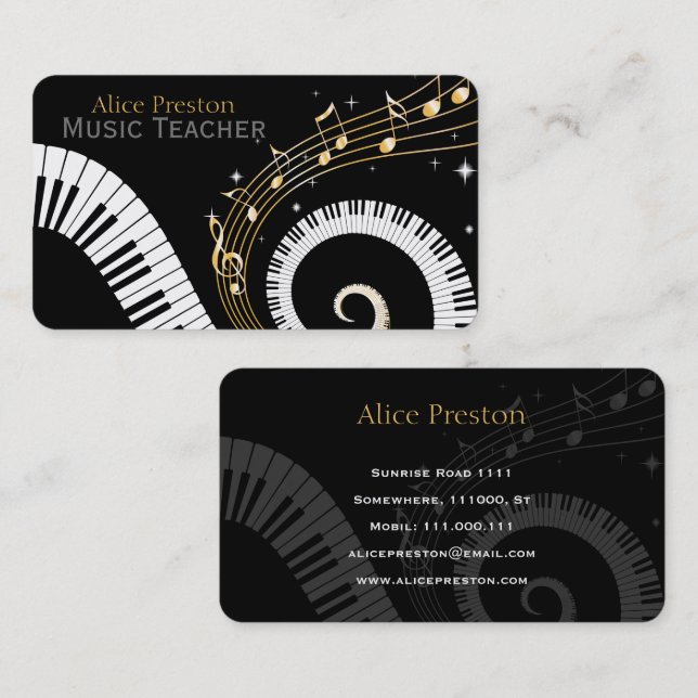 Music Teacher | Spiral Piano Business Card (Front/Back)