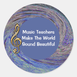 Music Teacher Thank You Blue Spiral Swirl School Classic Round Sticker