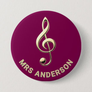 Music Teacher Treble Clef Burgundy ID Badge