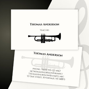 Music Teacher Trumpet Minimalist Monochrome Business Card
