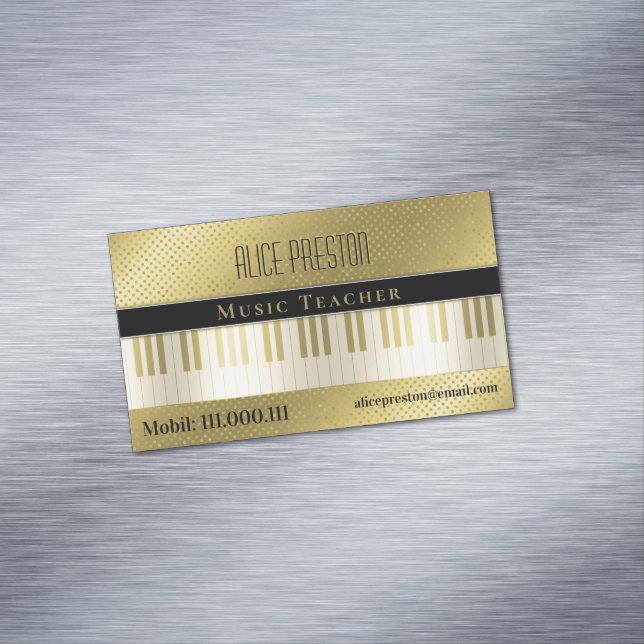 Music Teacher | Unique Golden Polka Dots Magnetic Business Card (In Situ)