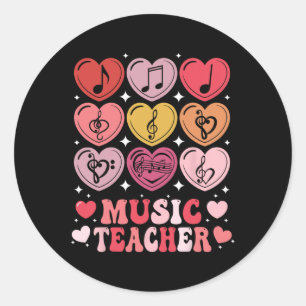 Music Teacher Valentine's Day Musical Notes Hearts Classic Round Sticker