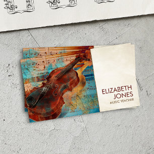 Music Teacher Violin Art Collage - mixed media Business Card