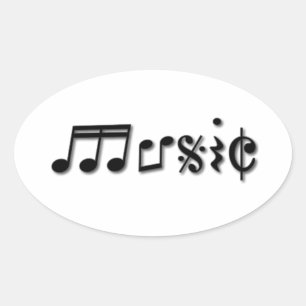 Music Text Design Oval Sticker