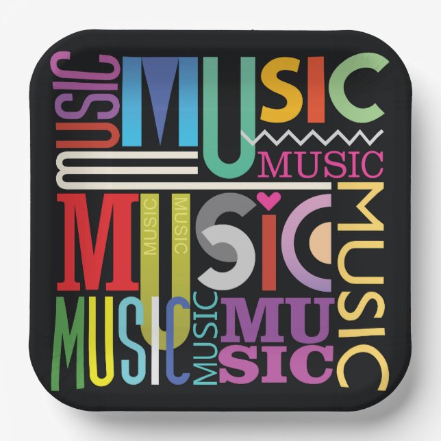 Music text design paper plate (Front)