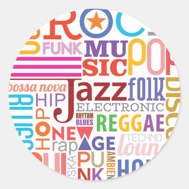 Music Text Styles Classic Round Sticker (Front)