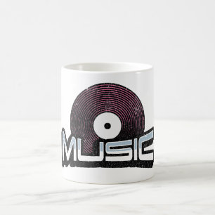 Music text with vinyl record coffee mug