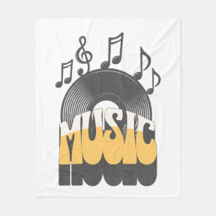 Music text with vinyl record fleece blanket