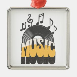 Music text with vinyl record metal ornament