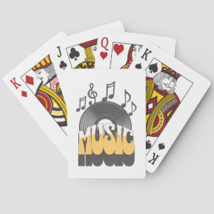 Music text with vinyl record playing cards