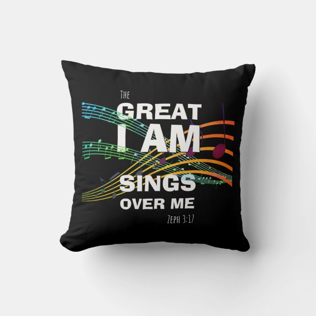 Music THE GREAT I AM SINGS OVER ME Christian Cushion (Front)