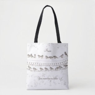 Music Theme Tote Bag with Birds - Personalized