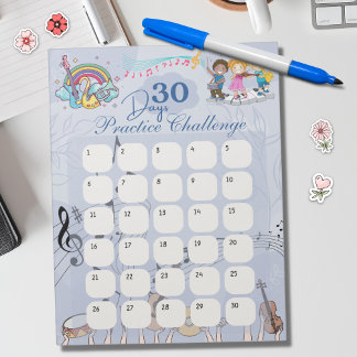 Music Themed 30 Days Practice Challenge Notepad