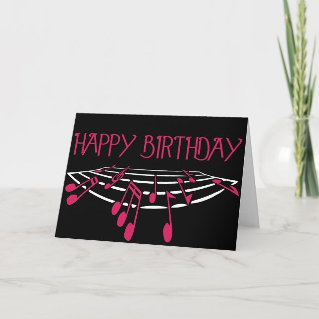 Music Themed Birthday Card - Pink (Front)