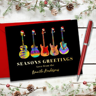 Music Themed Christmas Guitars Black and Gold Foil Holiday Postcard
