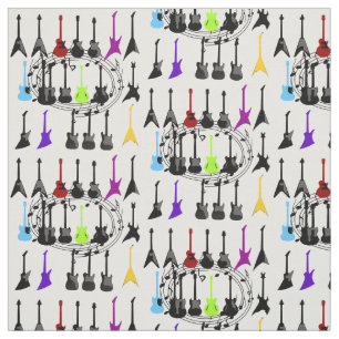 Music Themed Guitar Print Fabric Material