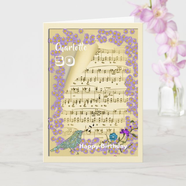 Music Themed Happy Birthday Personalised Card (Orchid)