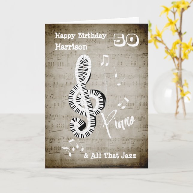 Music Themed Happy Birthday Personalised Card (Yellow Flower)