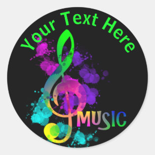 Music Themed Rainbow Treble Clef Personalised Classic Round Sticker