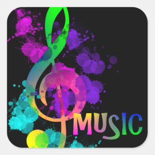 Music Themed Rainbow Treble Clef Square Sticker