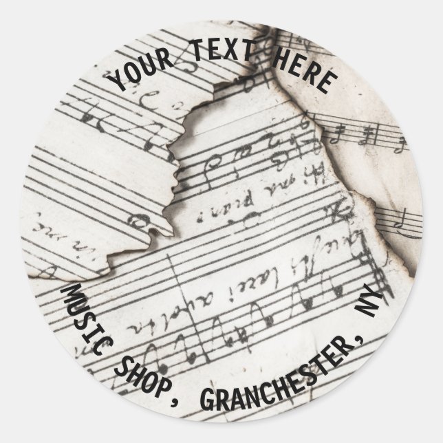 Music themed sticker. Musical notes, editable text Classic Round Sticker (Front)