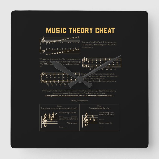 Music Theory Graphic Square Wall Clock (Front)