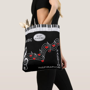 Music Tote - Keyboard - Notes - Hearts Bag
