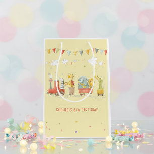 Music train with wild animals kids birthday medium gift bag