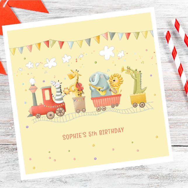 Music train with wild animals kids birthday napkin (Creator Uploaded)