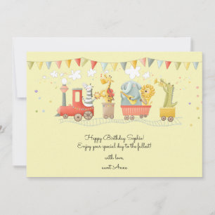 Music train with wild animals kids Happy Birthday Holiday Card