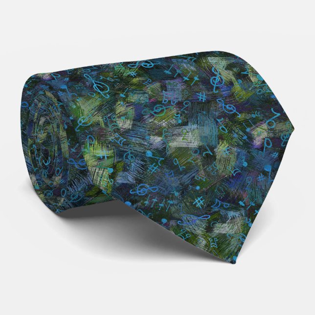 Music Treble Clef and Notes Abstract Pattern Tie (Rolled)