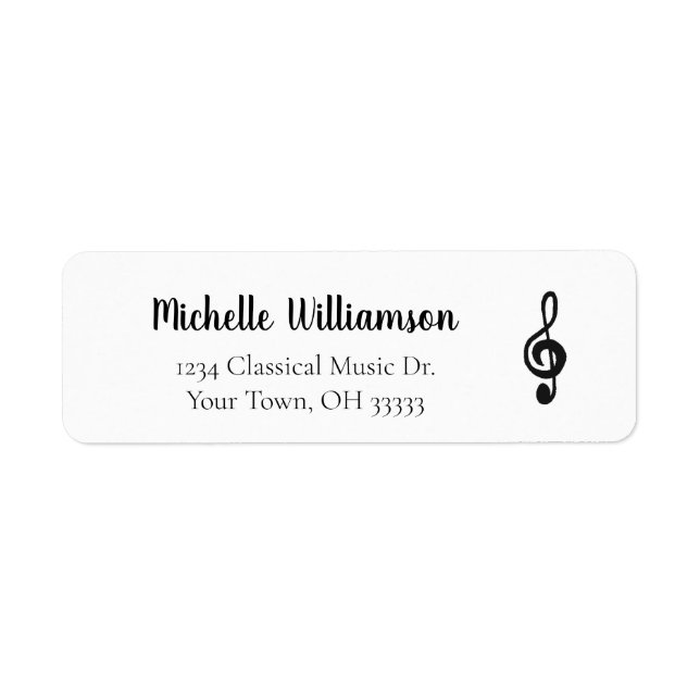 Music Treble Clef Black White Return Address Label (Front)