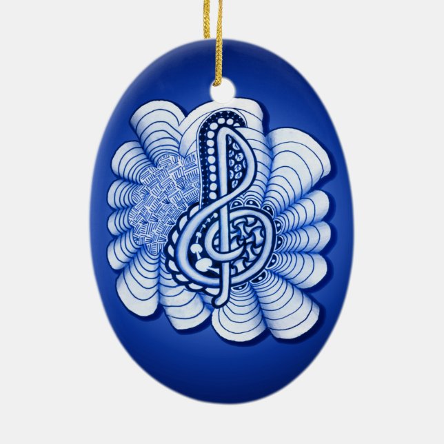 Music Treble Clef Blue Ceramic Tree Decoration (Back)