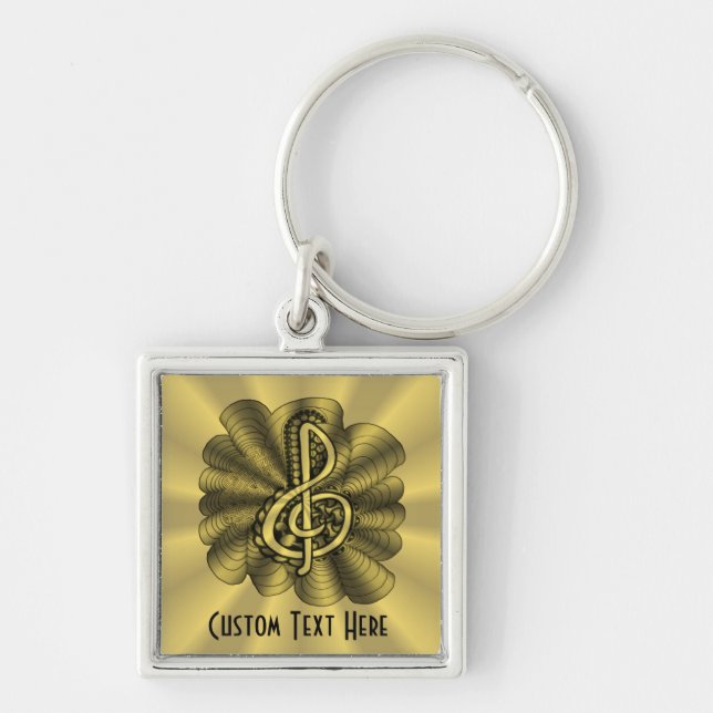 Music Treble Clef Gold Customised Key Ring (Front)