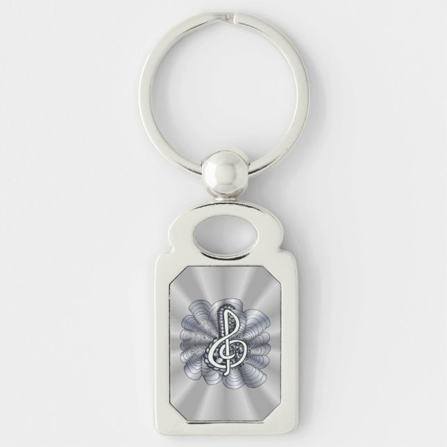 Music Treble Clef Silver Key Ring (Front)