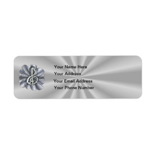 Music Treble Clef Silver Return Address Label