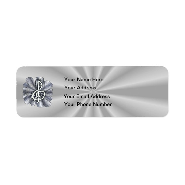 Music Treble Clef Silver Return Address Label (Front)