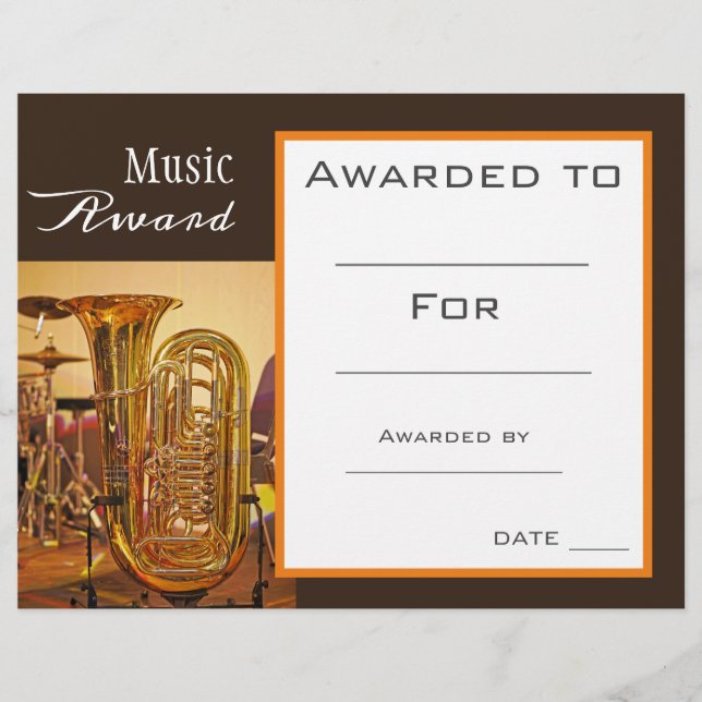 Music Tuba award certificate music teacher (Front)