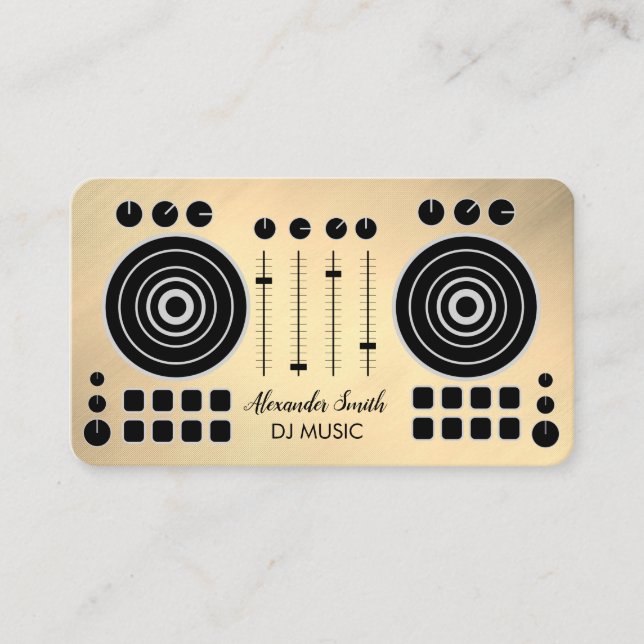 Music Turntable Black and Gold DJ Player Business  Business Card (Front)