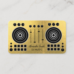 Music Turntable Black and Gold White DJ Player Business Card