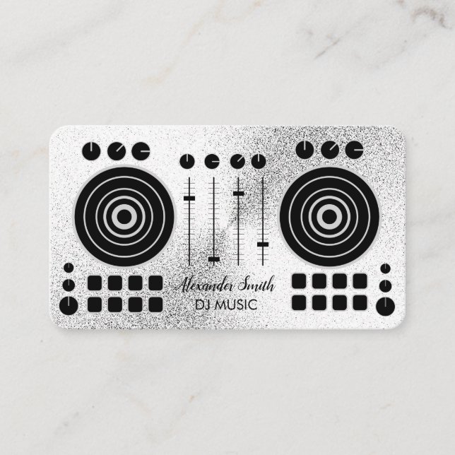 Music Turntable Silver Black DJ Player Sound  Business Card (Front)