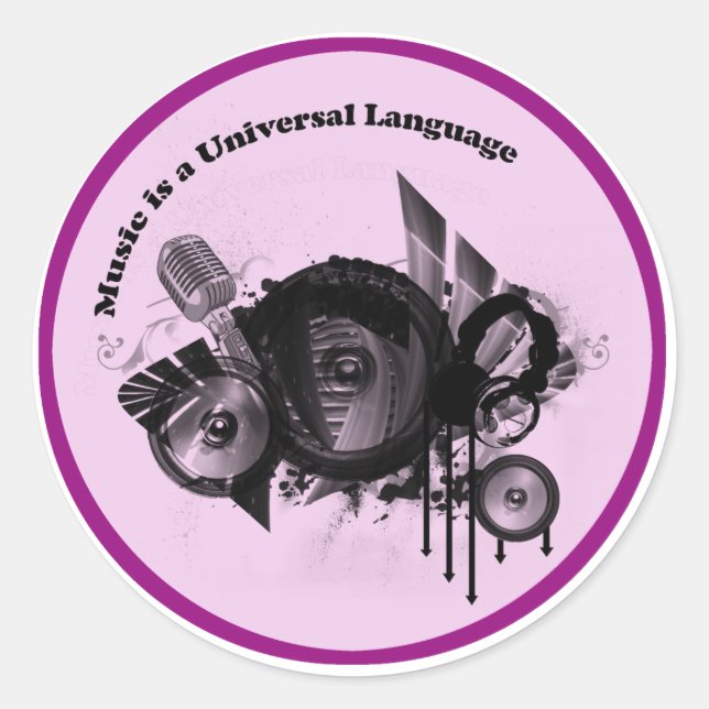 Music Universal Language Pink Black Classic Round Sticker (Front)