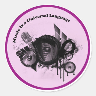 Music Universal Language Pink Black Classic Round Sticker